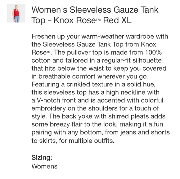 Beautiful Brand New Knox Rose Red Sleeveless Top. Size XL. NWT. - Picture 7 of 13